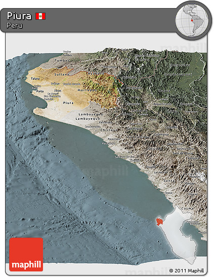 Satellite Panoramic Map of Piura, semi-desaturated