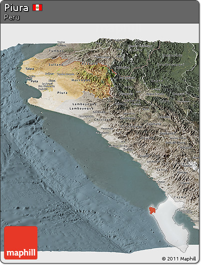 Satellite Panoramic Map of Piura, semi-desaturated