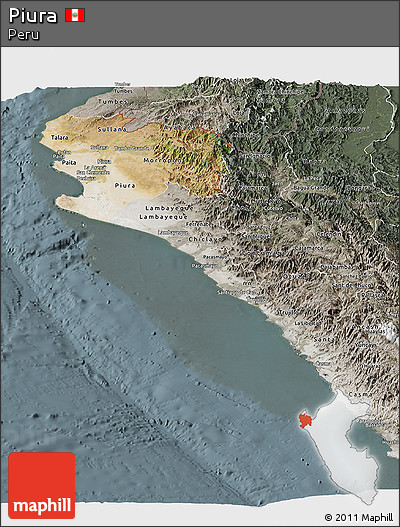 Satellite Panoramic Map of Piura, semi-desaturated