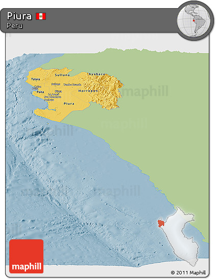 Savanna Style Panoramic Map of Piura, single color outside