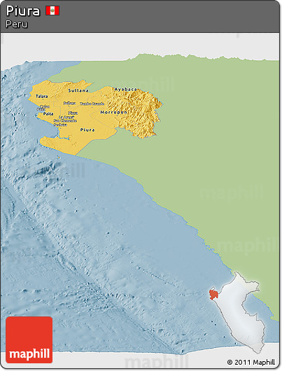 Savanna Style Panoramic Map of Piura, single color outside