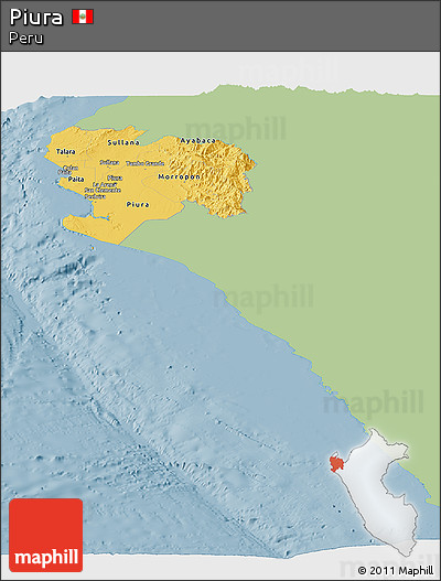 Savanna Style Panoramic Map of Piura, single color outside