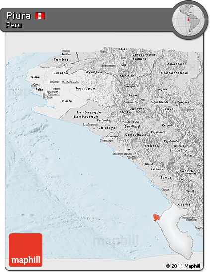 Silver Style Panoramic Map of Piura