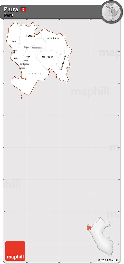 Classic Style Simple Map of Piura, cropped outside