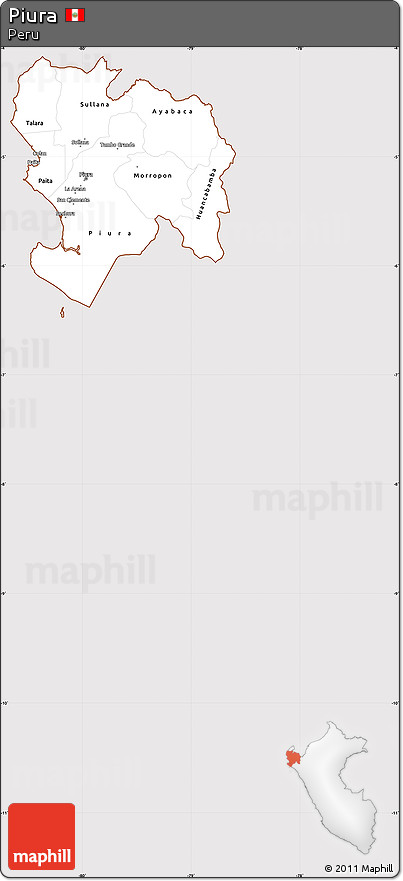 Classic Style Simple Map of Piura, cropped outside