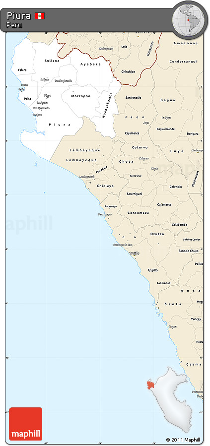 Classic Style Simple Map of Piura