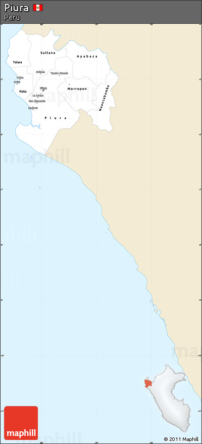 Classic Style Simple Map of Piura, single color outside
