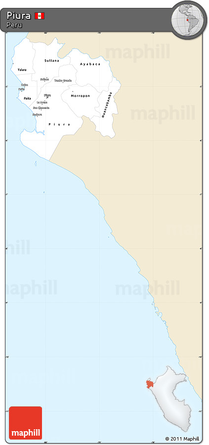Classic Style Simple Map of Piura, single color outside