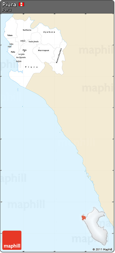 Classic Style Simple Map of Piura, single color outside