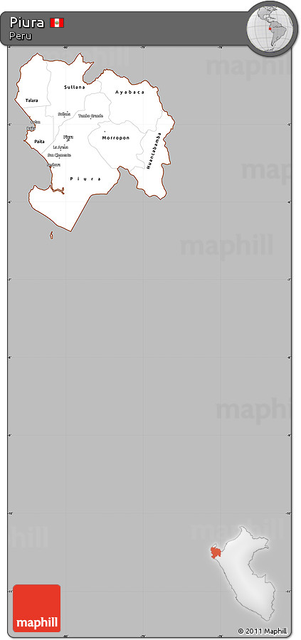 Gray Simple Map of Piura, cropped outside