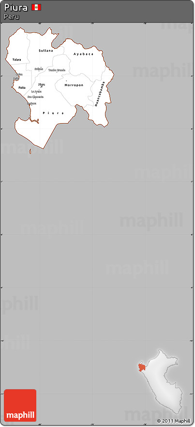 Gray Simple Map of Piura, cropped outside