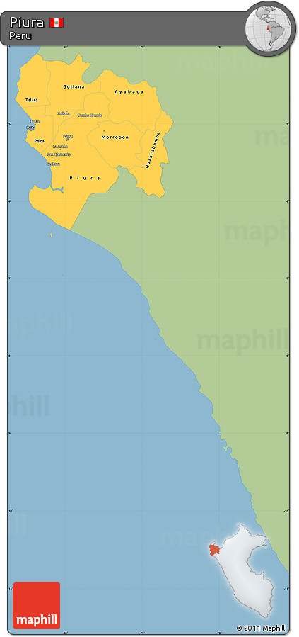 Savanna Style Simple Map of Piura, single color outside