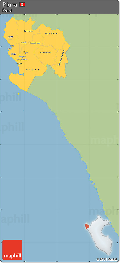 Savanna Style Simple Map of Piura, single color outside