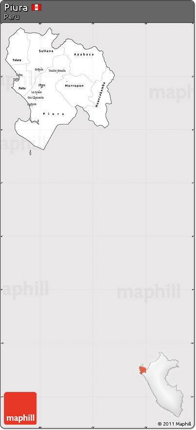 Silver Style Simple Map of Piura, cropped outside
