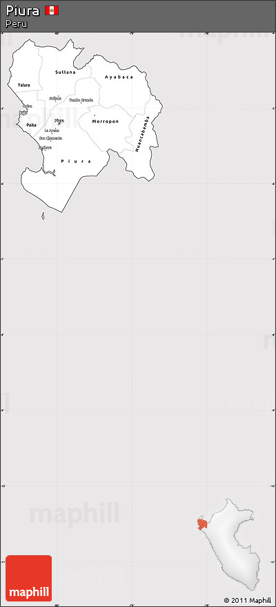 Silver Style Simple Map of Piura, cropped outside