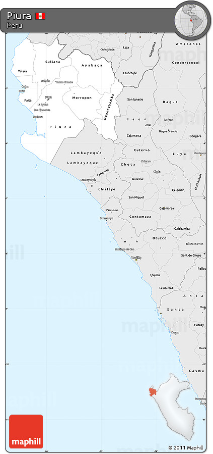 Silver Style Simple Map of Piura