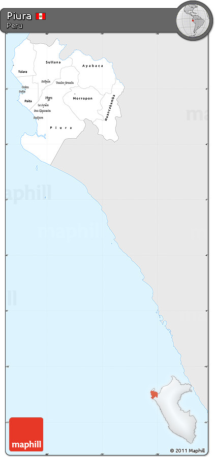 Silver Style Simple Map of Piura, single color outside