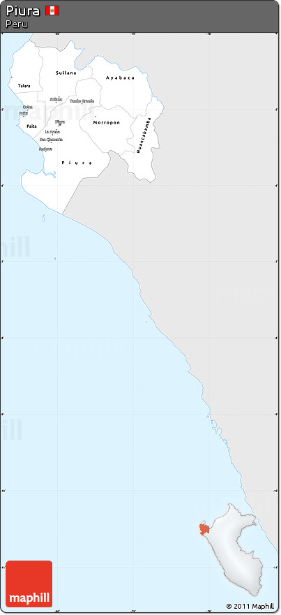 Silver Style Simple Map of Piura, single color outside