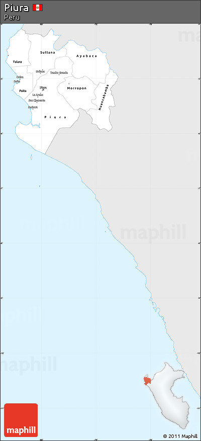Silver Style Simple Map of Piura, single color outside