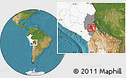 Satellite Location Map of Lago Titicaca, highlighted country, highlighted parent region