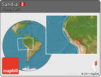 Satellite Location Map of Sandia, within the entire country