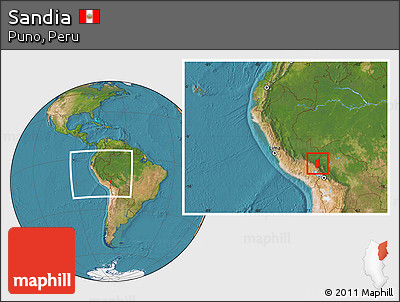Satellite Location Map of Sandia, within the entire country