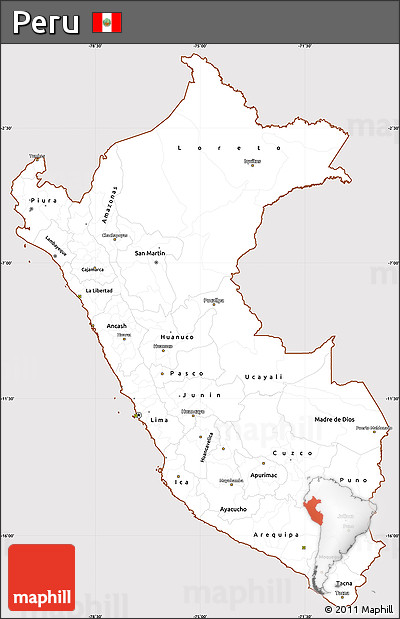 Classic Style Simple Map of Peru, cropped outside