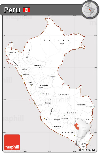Classic Style Simple Map of Peru, cropped outside