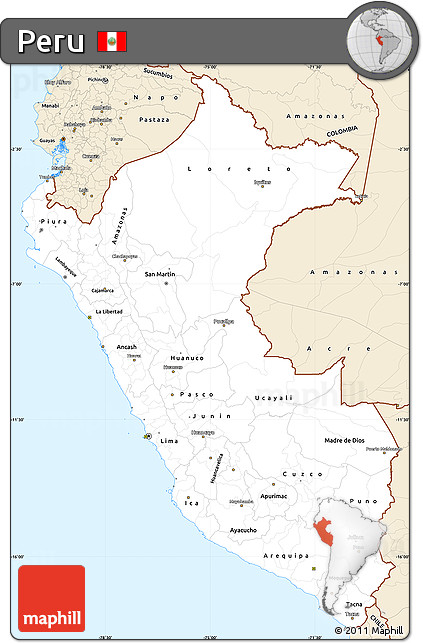 Classic Style Simple Map of Peru