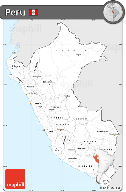 Silver Style Simple Map of Peru, single color outside