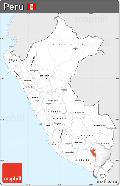 Silver Style Simple Map of Peru, single color outside