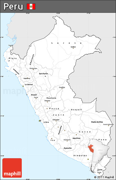 Silver Style Simple Map of Peru, single color outside
