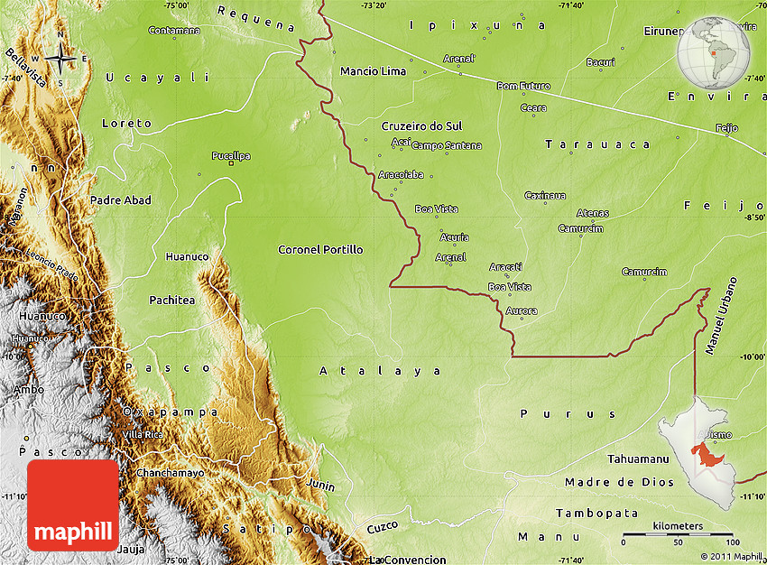 Physical Map of Ucayali