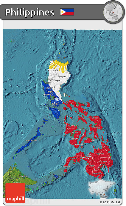 Flag 3D Map of Philippines, satellite outside, flag rotated