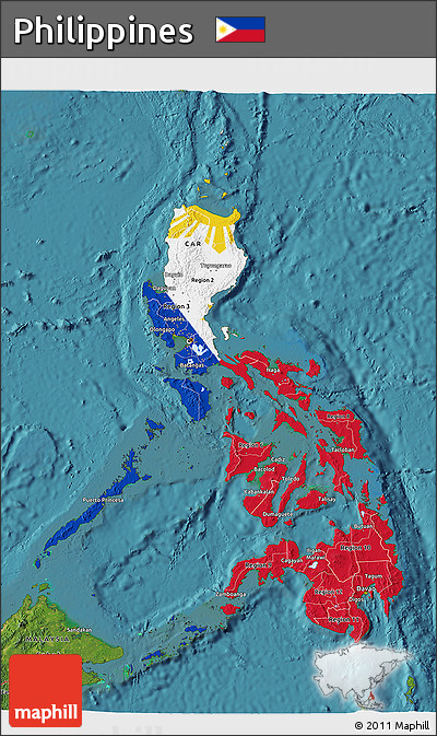 Flag 3D Map of Philippines, satellite outside, flag rotated