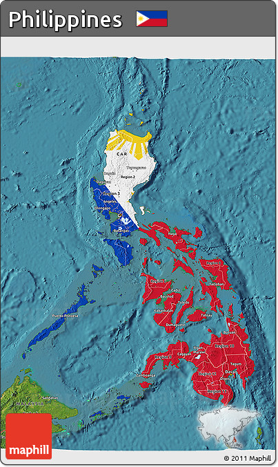 Flag 3D Map of Philippines, satellite outside, flag rotated