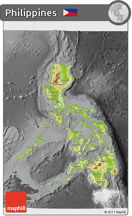 Physical 3D Map of Philippines, darken, desaturated