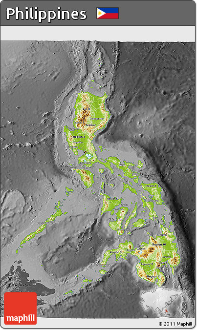 Physical 3D Map of Philippines, darken, desaturated