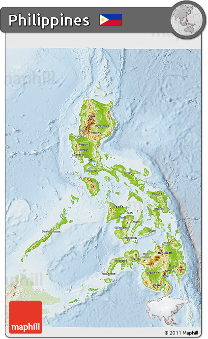 Physical 3D Map of Philippines, lighten