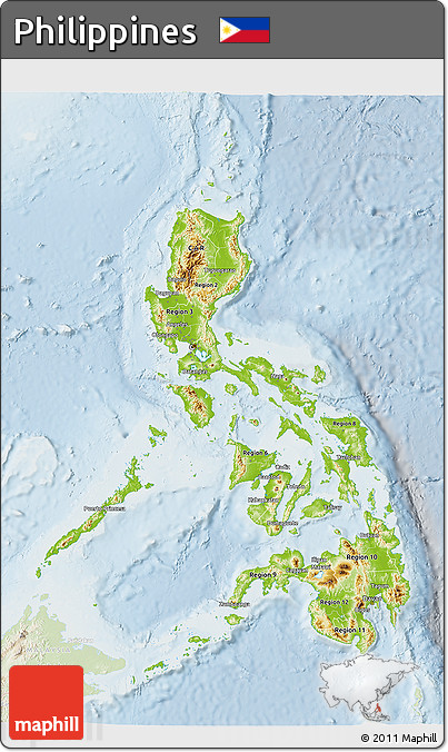Physical 3D Map of Philippines, lighten
