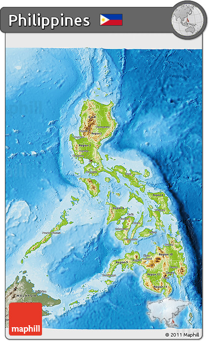 Physical 3D Map of Philippines, semi-desaturated, land only