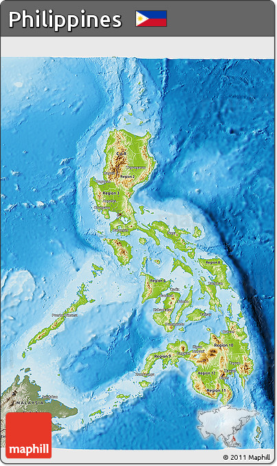Physical 3D Map of Philippines, semi-desaturated, land only