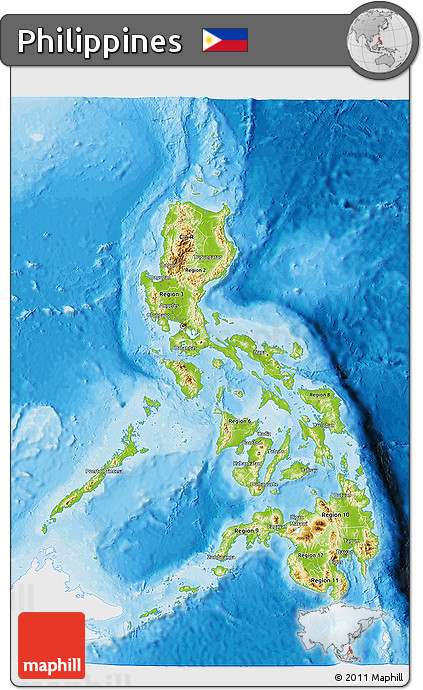 Physical 3D Map of Philippines, single color outside, bathymetry sea, shaded relief sea