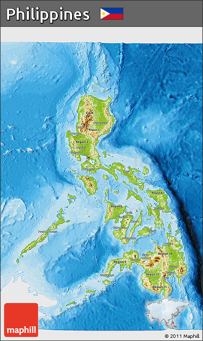 Physical 3D Map of Philippines, single color outside, bathymetry sea, shaded relief sea