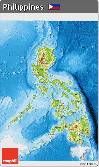 Physical 3D Map of Philippines, single color outside, bathymetry sea, shaded relief sea
