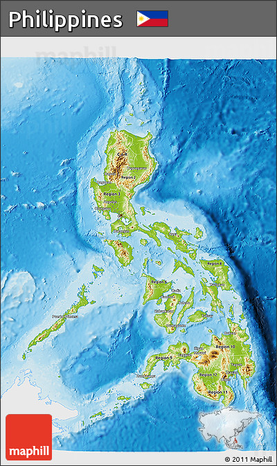 Physical 3D Map of Philippines, single color outside