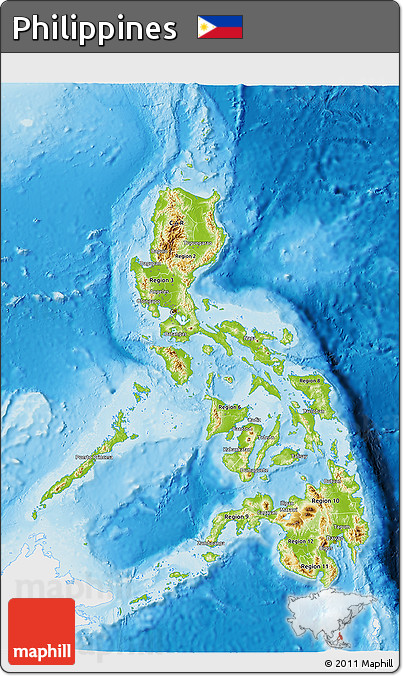 Physical 3D Map of Philippines, single color outside