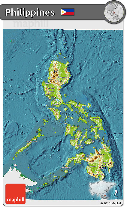 Physical 3D Map of Philippines, single color outside, satellite sea