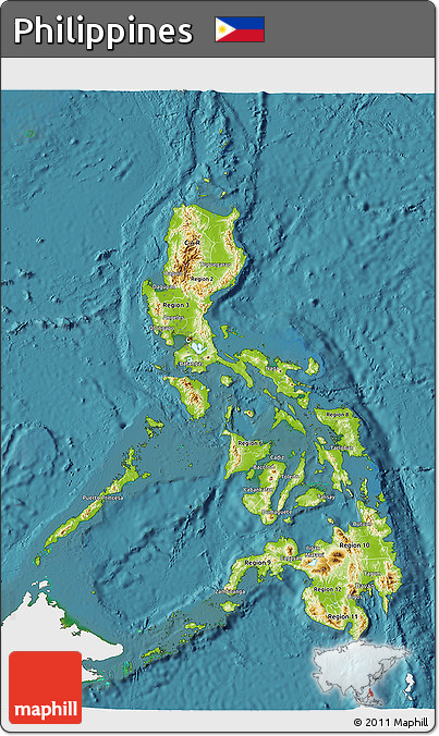 Physical 3D Map of Philippines, single color outside, satellite sea