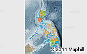 Political 3D Map of Philippines, semi-desaturated